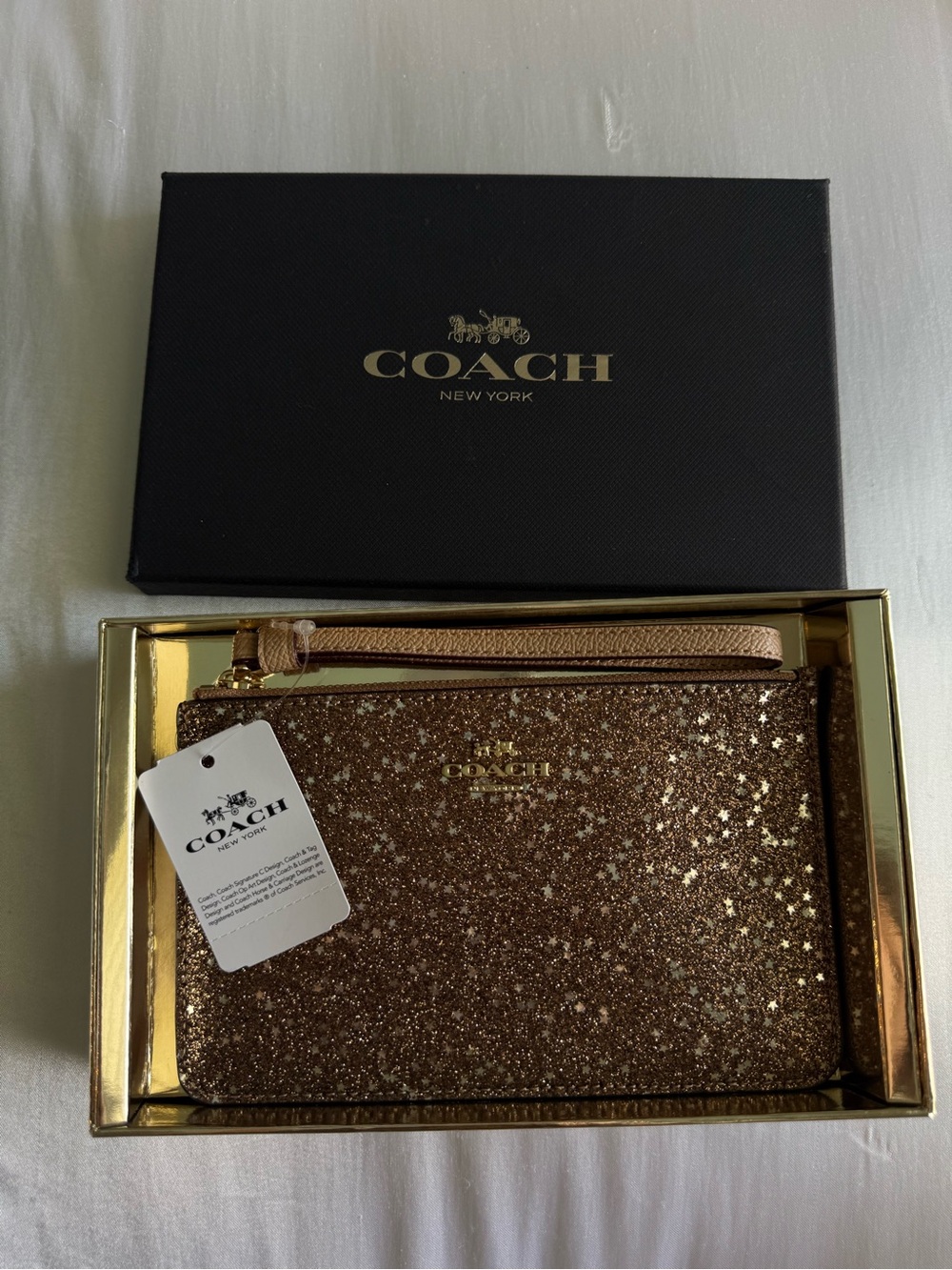 NWT COACH Glitter Wristlet Pouch in Gold